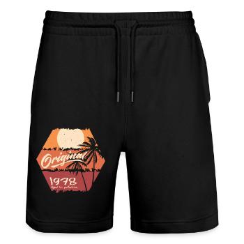 Original 1978 Retro 1978 Birthday Gift - Stanley/Stella Trainer Unisex Organic Jogging Shorts - black - Front - Nik (191cm) & Marisol (170cm)