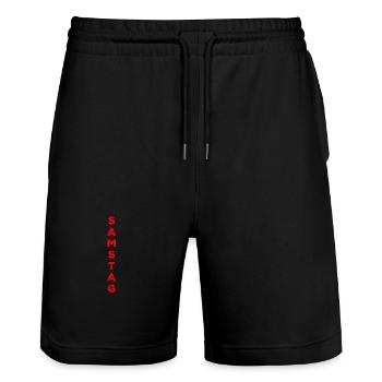 Saturday - red - Stanley/Stella Trainer Unisex Organic Jogging Shorts - black - Front - Nik (191cm) & Marisol (170cm)