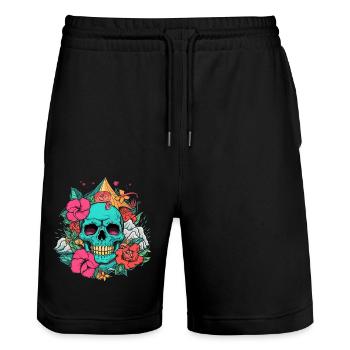 Skull Waves - Stanley/Stella Trainer Unisex Organic Jogging Shorts - black - Front - Nik (191cm) & Marisol (170cm)