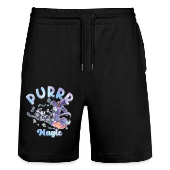Halloween Purr Magic Funny Graphic - Stanley/Stella Trainer Unisex Organic Jogging Shorts - black - Front - Nik (191cm) & Marisol (170cm)