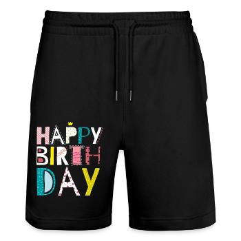 Geburtstag - Stanley/Stella Unisex Bio Joggingshorts Trainer  - Schwarz - Vorne - Nik (191cm) & Marisol (170cm)