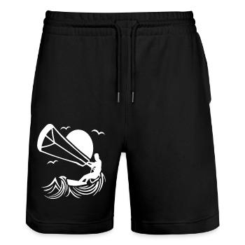 Kitesurfer Silhouette, Kiten Abenteuer Design - Stanley/Stella Unisex Bio Joggingshorts Trainer  - Schwarz - Vorne - Nik (191cm) & Marisol (170cm)