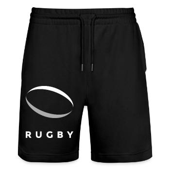 RUGBYSPORT UND RUGBYBALL - Stanley/Stella Unisex Bio Joggingshorts Trainer  - Schwarz - Vorne - Nik (191cm) & Marisol (170cm)
