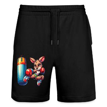 Ein niedliches Box-Känguru im Manga-Stil - Stanley/Stella Unisex Bio Joggingshorts Trainer  - Schwarz - Vorne - Nik (191cm) & Marisol (170cm)
