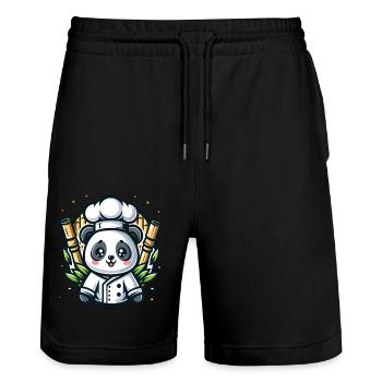 Kawaii Bamboo Panda Chefkoch - Stanley/Stella Unisex Bio Joggingshorts Trainer  - Schwarz - Vorne - Nik (191cm) & Marisol (170cm)