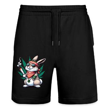 Un lapin hippie qui fume un joint de cannabis - Short de jogging bio TRAINER Stanley/Stella unisexe - noir - Devant - Nik (191cm) & Marisol (170cm)