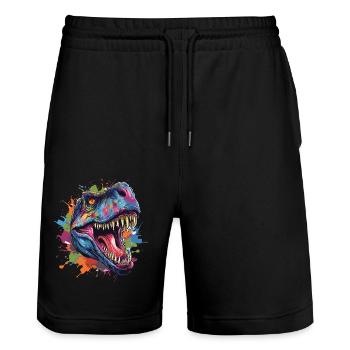T-rex dinosaur head with graffiti style - Stanley/Stella Trainer Unisex Organic Jogging Shorts - black - Front - Nik (191cm) & Marisol (170cm)