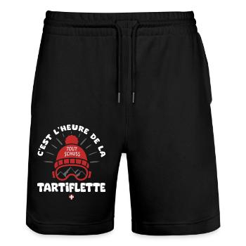 ski et tartiflette cadeau humour ski skieur savoie - Short de jogging bio TRAINER Stanley/Stella unisexe - noir - Devant - Nik (191cm) & Marisol (170cm)