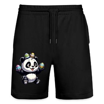 Cute Panda & Funny Easter Eggs - Stanley/Stella Trainer Unisex Organic Jogging Shorts - black - Front - Nik (191cm) & Marisol (170cm)