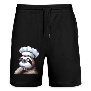 Cute Sloth en tant que chef - Short de jogging bio TRAINER Stanley/Stella unisexe - noir - Devant - Nik (191cm) & Marisol (170cm)