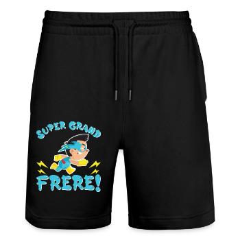 Super Grand Frère - Cadeau Annonce Grossesse - Short de jogging bio TRAINER Stanley/Stella unisexe - noir - Devant - Nik (191cm) & Marisol (170cm)