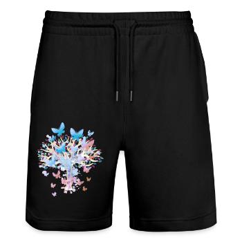 Tree Trees Nature Butterflies Spring - Stanley/Stella Trainer Unisex Organic Jogging Shorts - black - Front - Nik (191cm) & Marisol (170cm)