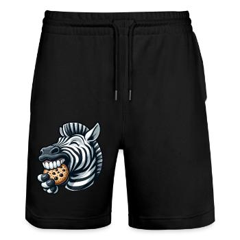 Süßes Zebra mit Keks Cartoon Illustration - Stanley/Stella Unisex Bio Joggingshorts Trainer  - Schwarz - Vorne - Nik (191cm) & Marisol (170cm)