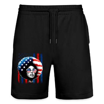 Black African American Women Patriotic Messy Bun - Stanley/Stella Trainer Unisex Organic Jogging Shorts - black - Front - Nik (191cm) & Marisol (170cm)