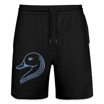 Tête de silhouette de cygne de canard minimaliste - Short de jogging bio TRAINER Stanley/Stella unisexe - noir - Devant - Nik (191cm) & Marisol (170cm)