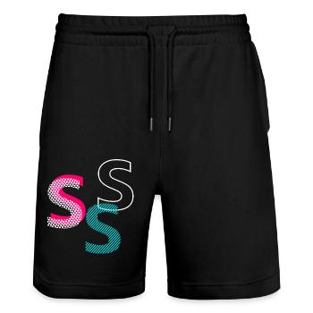 S Initial - Stanley/Stella Trainer Unisex Organic Jogging Shorts - black - Front - Nik (191cm) & Marisol (170cm)