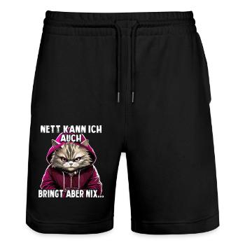 Nett kann ich auch bringt aber nix Bevor Du Fragst - Stanley/Stella Unisex Bio Joggingshorts Trainer  - Schwarz - Vorne - Nik (191cm) & Marisol (170cm)