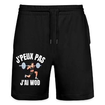 J'Peux Pas J'ai Wod Humour Sport Workout Drôle - Short de jogging bio TRAINER Stanley/Stella unisexe - noir - Devant - Nik (191cm) & Marisol (170cm)