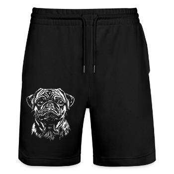 Pug Portrait Dog Dogs - Stanley/Stella Trainer Unisex Organic Jogging Shorts - black - Front - Nik (191cm) & Marisol (170cm)