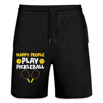 Happy People Play Pickleball - Stanley/Stella Trainer Unisex Organic Jogging Shorts - black - Front - Nik (191cm) & Marisol (170cm)
