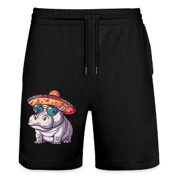 Nilpferd Lustig Sombrero - Stanley/Stella Unisex Bio Joggingshorts Trainer  - Schwarz - Vorne - Nik (191cm) & Marisol (170cm)