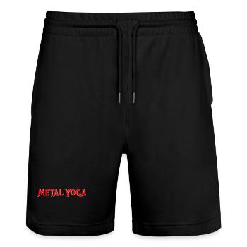 Heavy Metal Yoga - Hörnergruß statt Sonnengruß - Stanley/Stella Unisex Bio Joggingshorts Trainer  - Schwarz - Vorne - Nik (191cm) & Marisol (170cm)