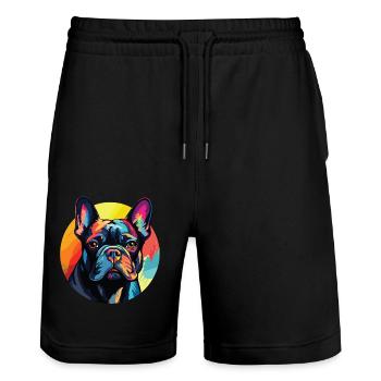 French Bulldog portrait pop art style - Stanley/Stella Trainer Unisex Organic Jogging Shorts - black - Front - Nik (191cm) & Marisol (170cm)