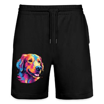 Golden Retriever Dog Portrait pop art - Stanley/Stella Trainer Unisex Organic Jogging Shorts - black - Front - Nik (191cm) & Marisol (170cm)