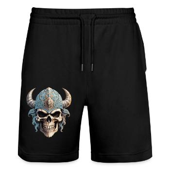 Viking Skull - Stanley/Stella Trainer Unisex Organic Jogging Shorts - black - Front - Nik (191cm) & Marisol (170cm)