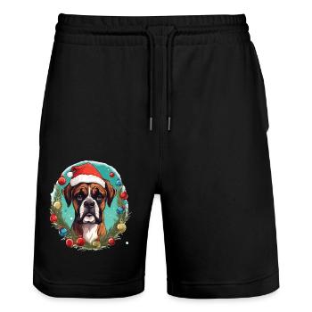 Un chien de la race Boxer dans l'ambience de Noël - Short de jogging bio TRAINER Stanley/Stella unisexe - noir - Devant - Nik (191cm) & Marisol (170cm)