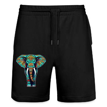 Spirit Animal Elephant in Bohemian Style - Stanley/Stella Trainer Unisex Organic Jogging Shorts - black - Front - Nik (191cm) & Marisol (170cm)
