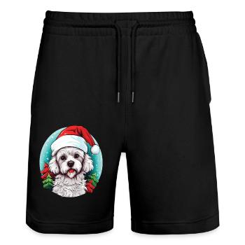 Bichon Hund feiert Weihnachten - Stanley/Stella Unisex Bio Joggingshorts Trainer  - Schwarz - Vorne - Nik (191cm) & Marisol (170cm)