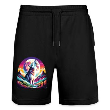 Wolf howling under the colorful moon - Stanley/Stella Trainer Unisex Organic Jogging Shorts - black - Front - Nik (191cm) & Marisol (170cm)