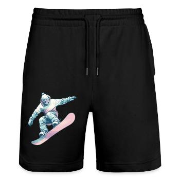 Snowboarder mit Pastellfarben - Stanley/Stella Unisex Bio Joggingshorts Trainer  - Schwarz - Vorne - Nik (191cm) & Marisol (170cm)