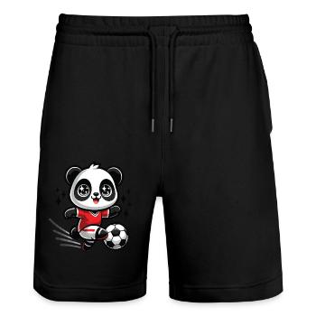A kawaii panda playing football - Stanley/Stella Trainer Unisex Organic Jogging Shorts - black - Front - Nik (191cm) & Marisol (170cm)