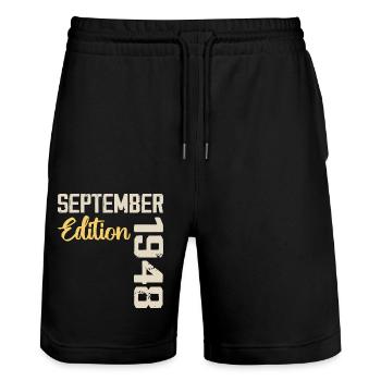 September 1948 - 76th Anniversary September 1948 - Stanley/Stella Trainer Unisex Organic Jogging Shorts - black - Front - Nik (191cm) & Marisol (170cm)