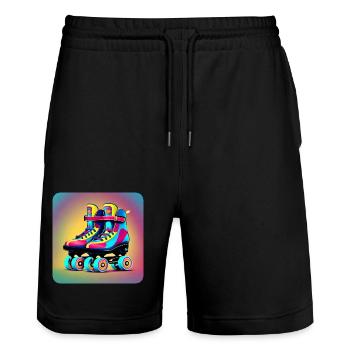 Patins à roulettes Disco colorés dans un style rétro - Short de jogging bio TRAINER Stanley/Stella unisexe - noir - Devant - Nik (191cm) & Marisol (170cm)