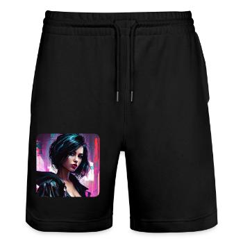Cool Goth Cyberpunk Girl - Stanley/Stella Trainer Unisex Organic Jogging Shorts - black - Front - Nik (191cm) & Marisol (170cm)