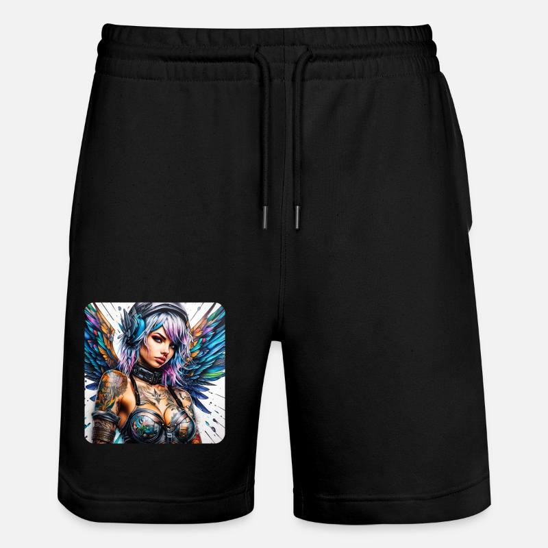 Cooler Cyberpunk Engel mit Kopfhörer - Stanley/Stella Unisex Bio Joggingshorts Trainer  - Schwarz