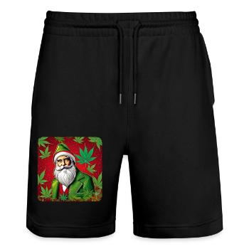 Weihnachtsmann mit Cannabis Blättee - Stanley/Stella Unisex Bio Joggingshorts Trainer  - Schwarz - Vorne - Nik (191cm) & Marisol (170cm)