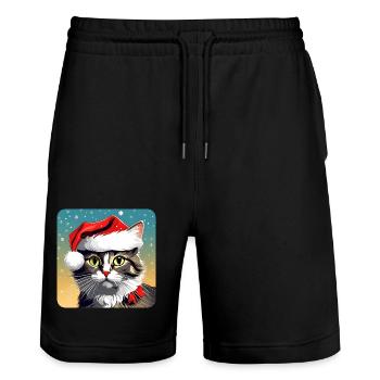 Niedliche Weihnachtskatze - Stanley/Stella Unisex Bio Joggingshorts Trainer  - Schwarz - Vorne - Nik (191cm) & Marisol (170cm)