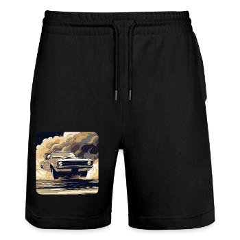 Oldtimer Drift Auto Turbo Rallye mit Rauch - Stanley/Stella Unisex Bio Joggingshorts Trainer  - Schwarz - Vorne - Nik (191cm) & Marisol (170cm)