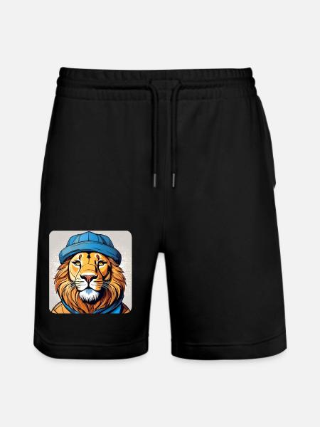 Cool lion with hat - Stanley/Stella Trainer Unisex Organic Jogging Shorts - black