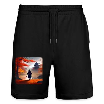 Mysterious ninja with katana sword in autumn - Stanley/Stella Trainer Unisex Organic Jogging Shorts - black - Front - Nik (191cm) & Marisol (170cm)