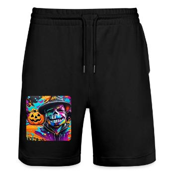 Graffiti Halloween Totenkopf und Kürbis - Stanley/Stella Unisex Bio Joggingshorts Trainer  - Schwarz - Vorne - Nik (191cm) & Marisol (170cm)