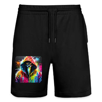 Démon effrayant dans un sweat à capuche de style graffiti - Short de jogging bio TRAINER Stanley/Stella unisexe - noir - Devant - Nik (191cm) & Marisol (170cm)