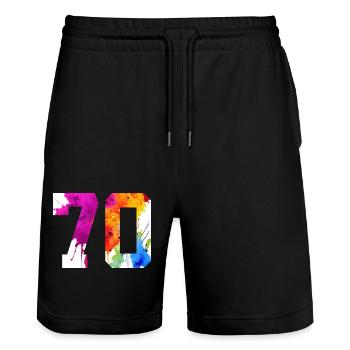NUMMER 70 JAHRE ALT 70. GEBURTSTAG - Stanley/Stella Unisex Bio Joggingshorts Trainer  - Schwarz - Vorne - Nik (191cm) & Marisol (170cm)