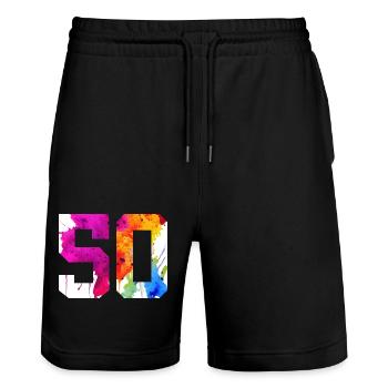 NUMÉRO 50 ANS 50E ANNIVERSAIRE - Short de jogging bio TRAINER Stanley/Stella unisexe - noir - Devant - Nik (191cm) & Marisol (170cm)
