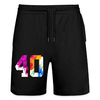NUMMER 40 JAHRE ALT 40. GEBURTSTAG - Stanley/Stella Unisex Bio Joggingshorts Trainer  - Schwarz - Vorne - Nik (191cm) & Marisol (170cm)
