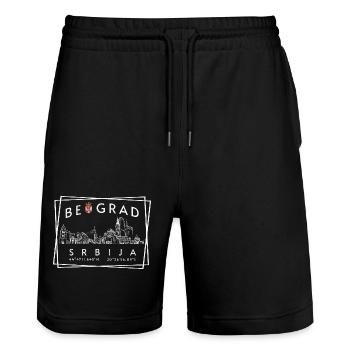 Belgrade Skyline Serbie avec GPS - Short de jogging bio TRAINER Stanley/Stella unisexe - noir - Devant - Nik (191cm) & Marisol (170cm)